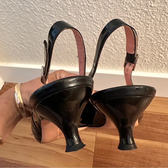 SALVATORE FERRAGAMO Cadmio Black Patent Leather Bow Kitten Heel Shoes Sz 7.5 AA - Picture 7 of 8
